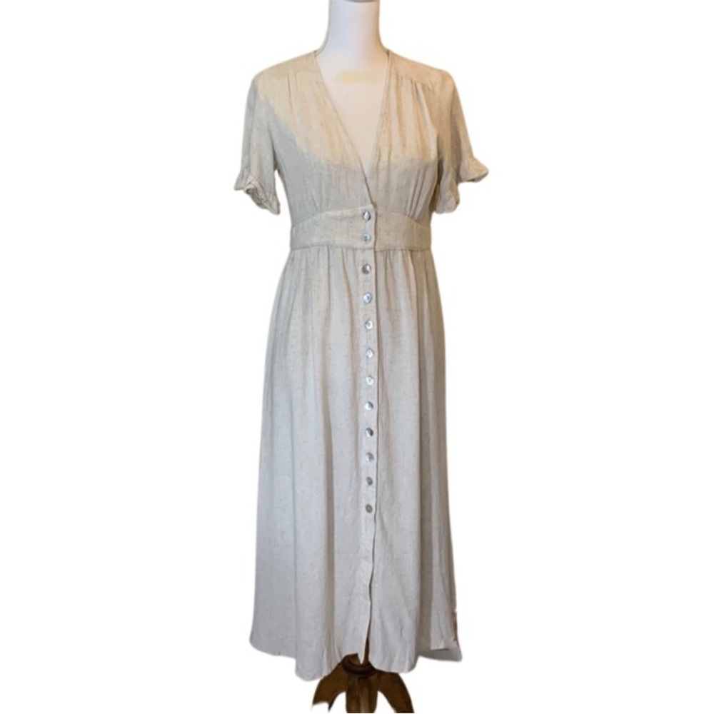 Petal & Pup Cream Linen Miraloma Maxi Dress with Buttons - Size 6